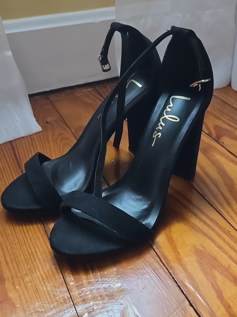 Lulu's Black Suede Ankle-Strap Block Heels